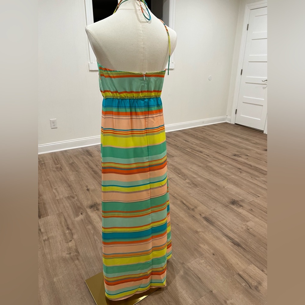 Ann Taylor Halter Maxi Dress Striped Multicolor Tie Back Womens Size 0 - Picture 3 of 16